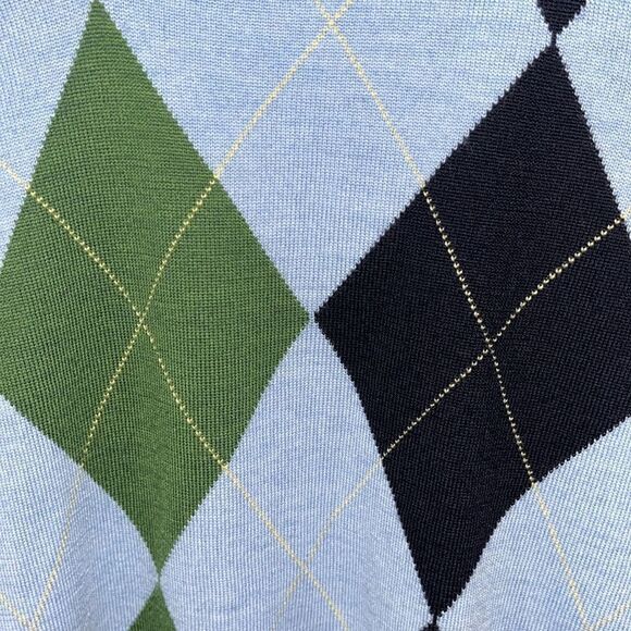Mens Beautiful Argyle Diamond Merino Wool LS V-Neck Sweater M UNC Carolina BLUE - Picture 3 of 4